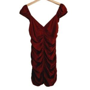 WILFRED Aritzia Veda Ruched Mini Dress Burgundy Brown Sz 6